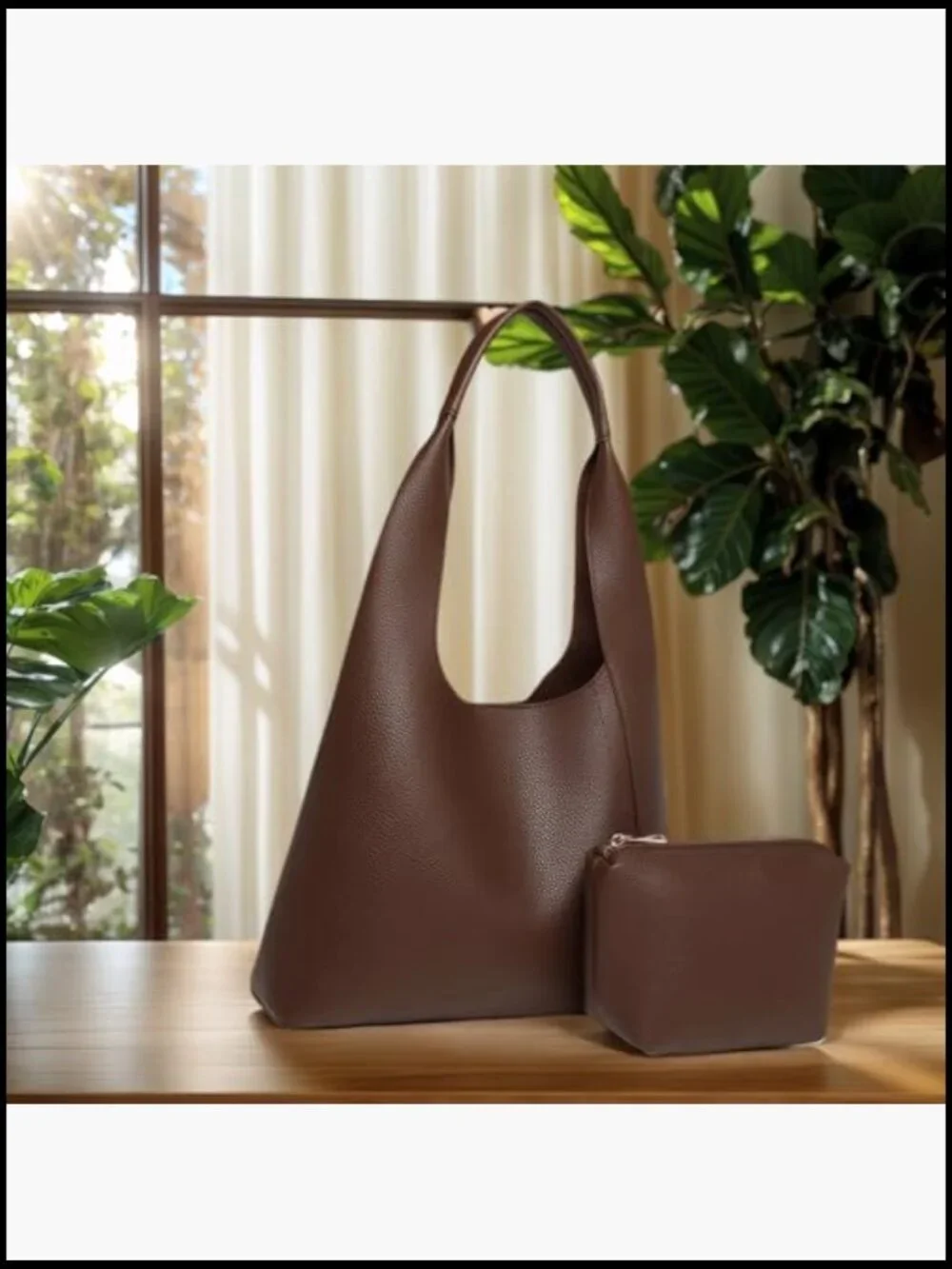 Slouchy Hobo Bag Soft Vegan Leather Large Tote Shoulder Purse Set of 2